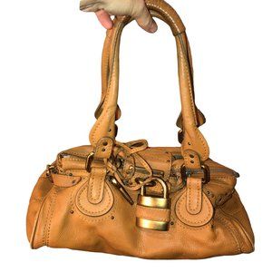 chloe Chloë Paddington Italy classic brown leather lock duffel 14x8" EUC